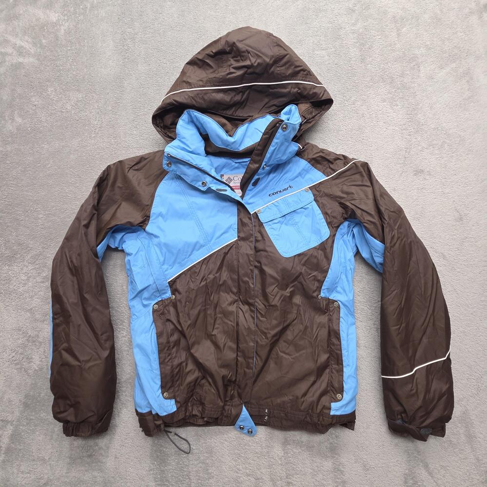 Columbia Jacket Womens M Brown Blue Ski Jacket Hooded Insulated Waterproof